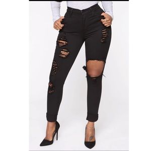 Fashion Nova Glistening Black ripped jeans